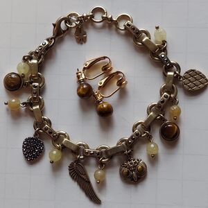 Vintage Lucky Brand charm bracelet and clip on/post back earrings set